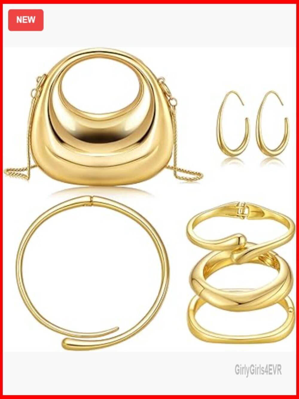6-Piece Acrylic Clutch Purse Set with Jewelry, Adjustable Bracelet Necklace